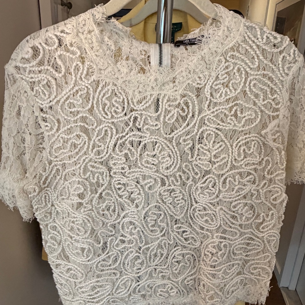 Zara Trafaluc Lace Crop Top with exposed back zipper